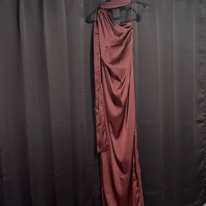 SHEIN Burgundy Wine One-Shoulder Dress W/ Leg Slip